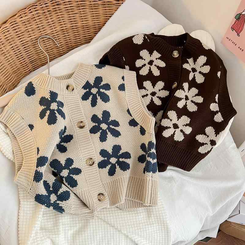 キッズ ニットベスト 春秋 韓国子供服 花柄 中性 男女 ベビー ニットカーディガン おしゃれ かわいい ..
