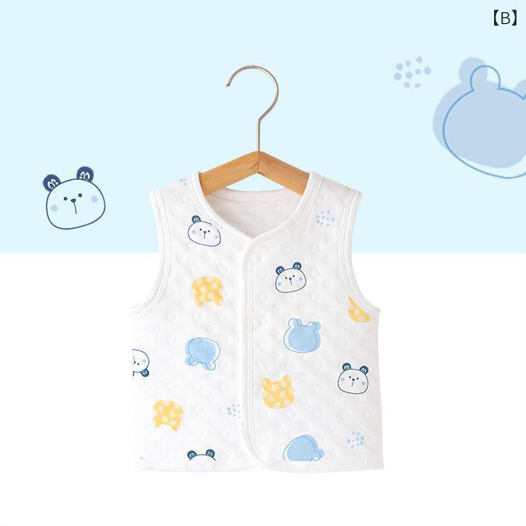 ベビー キッズ ベスト 中綿入り あったか コットン 100％ 防寒 幼児 子供服 男女兼用 かわいい アニマル柄 小檸檬 ジェリーベア ウサギ ロバ クッキー ブルー イエロー ピンク グリーン