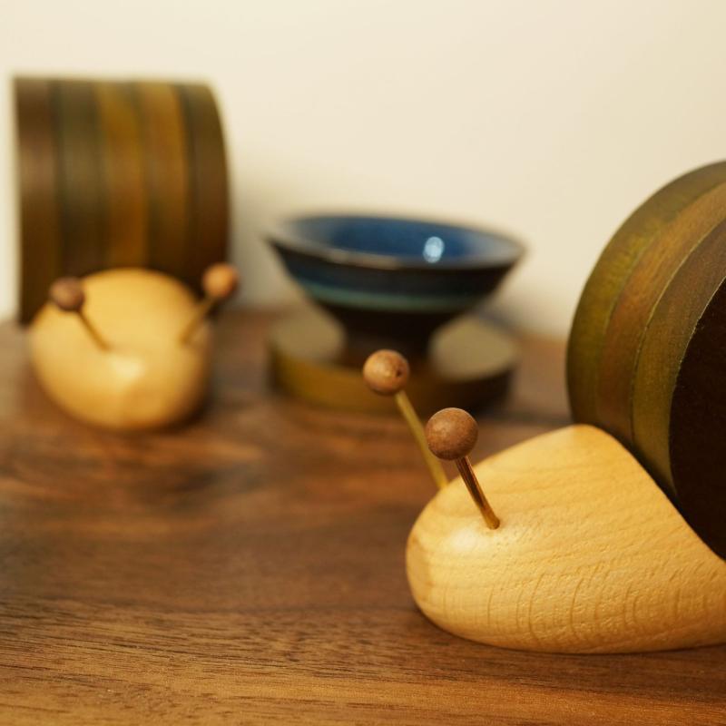 コースター 木製 カタツムリ 茶室 卓上 置き物 取り外し可能 多機能 滑り止め ギフト 原木色