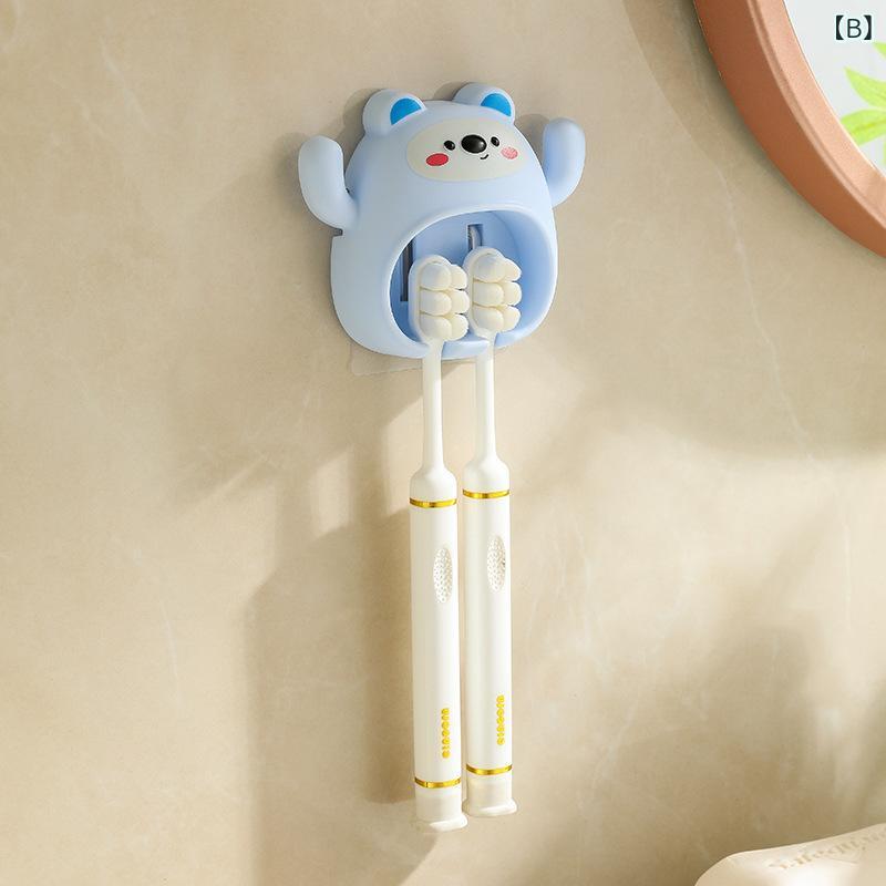 歯ブラシスタンド かわいい 小熊 壁掛け式 歯ブラシホルダー 家庭用 浴室 収納 ピ...