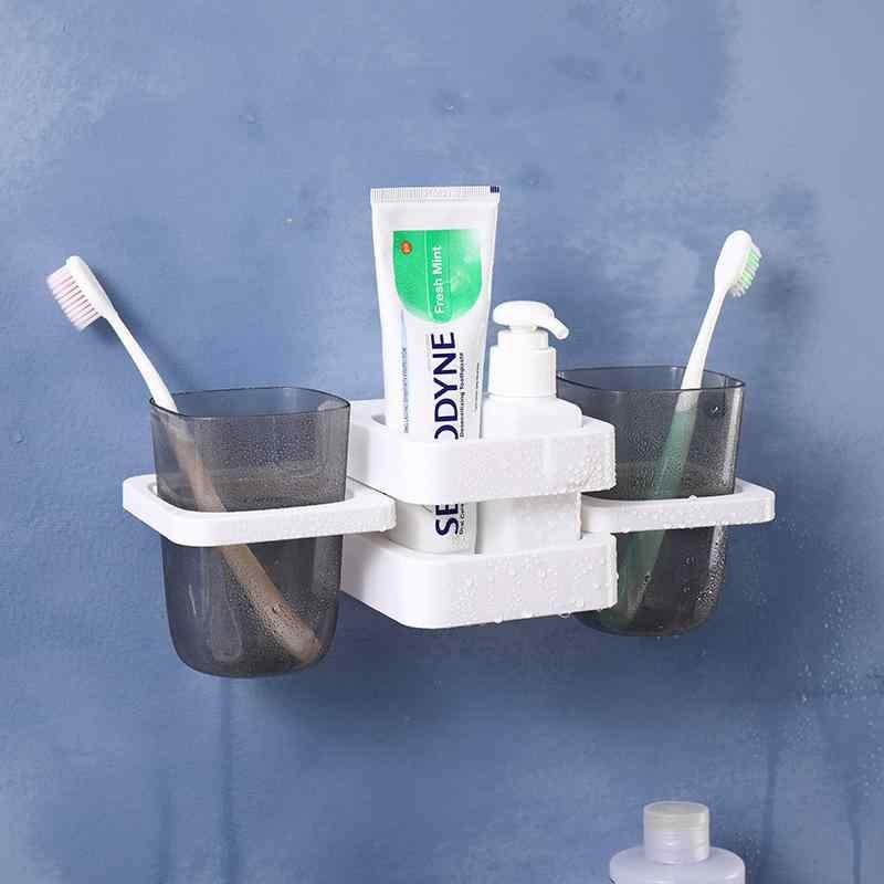 歯ブラシスタンド コップホルダー 壁掛け ペア 歯磨きコップ 収納 吸盤式 グレー ホワイト