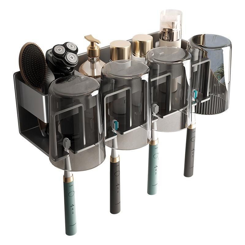 歯ブラシスタンド 壁掛け 収納 洗面所 歯ブラシホルダー コップスタンド 2個 3個 4個 金属製 ブラック ..