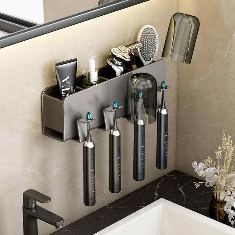 歯ブラシスタンド 壁掛け 男性用 女性用 洗面所 収納 ラック コップ付き アルミ製 2人用 3人用 4人用 ..