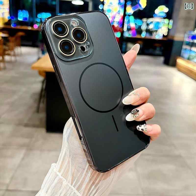 iPhoneケース iPhone17promax iPhone17Pro 磁気充電器 PC TPU 耐衝撃 指紋防止 電気メッキ加工 レンズ保護 オレンジ ブラック ピンク系 ゴールド グレー 遠峰ブルー ホワイト