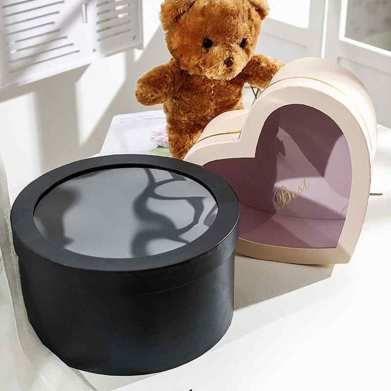 花箱 ギフトボックス ハート型 丸型 PVC 箔押し 永生花 ローズ アレンジメント ブラック ピンク