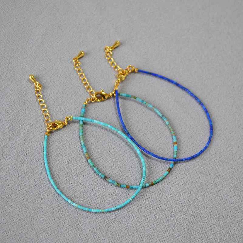 ブレスレット レディース 極細 ターコイズ ラピスラズリ ビーズ 重ね付け レトロ 文芸 幾何学模様 ハン..