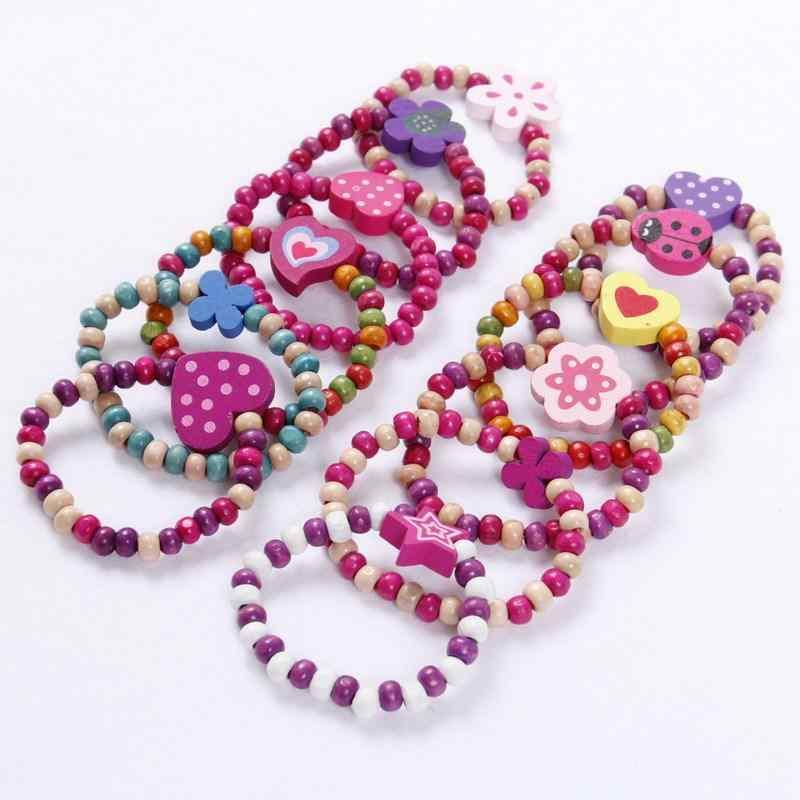キッズ ブレスレット 木製 カラフル ビーズ おもちゃ ハンドメイド アクセサリー ファッション 普段使い かわいい ハート 伸縮性
