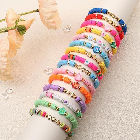 ブレスレット 子供 Heishi かわいい 粘土 ビーズ カラフル ハート 星 王冠 ファッション 通勤 幾何学型..