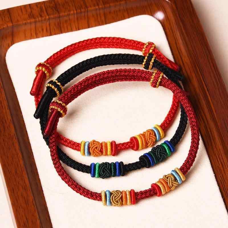 珠 - ブレスレット 男女兼用 手編み 赤色 ゴールド ビーズ DIY 取り外し可能 正紅色 酒紅色 黒色 ピンク かわいい シンプル ファッション 普段使い