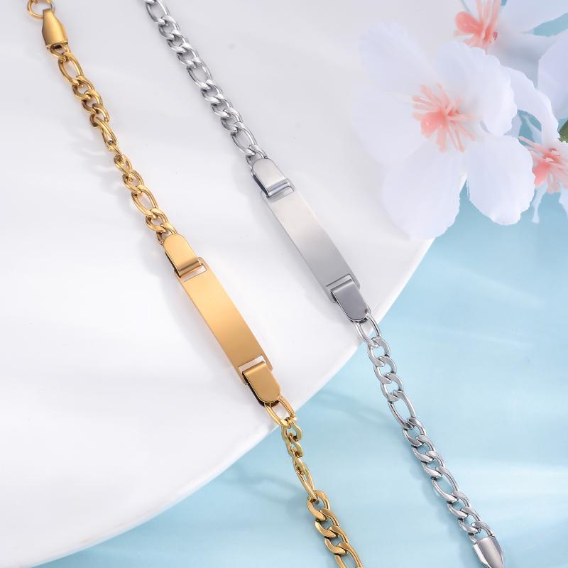 子供用ブレスレット ステンレス製 レーザー刻印可能 キッズ アクセサリー 幾何学模様 ギフト 記念品 スチールカラー ゴールド