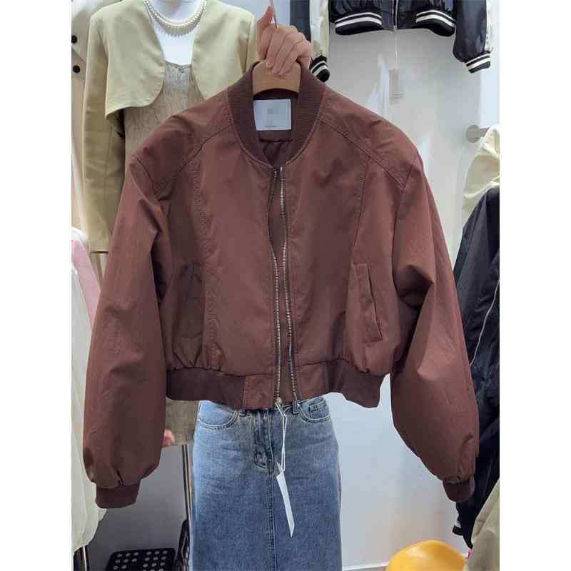 Jackets, Blazers - ジャケット レディース 春秋 ブルゾン スタンドカラー カジュアル ゆったり 体型カバー 無地 長袖 トップス ブラック ワインレッド カーキグリーン