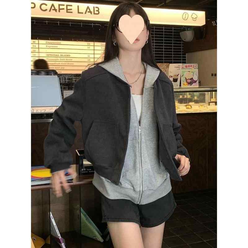 ジャケット レディース アウター 春秋 灰色 カジュアル 野球服 スタジャン トップス 高級感 デザイン ショート丈 コート 秋服 長袖 普段使い