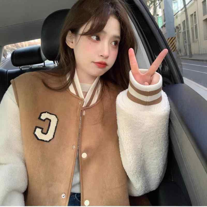 乐天商城 - ジャケット レディース 韓国風 ゆったり ショート丈 配色 Vネック 襟付き アウター 羽織り 長袖 秋冬 ホワイト ベージュ ポリエステル