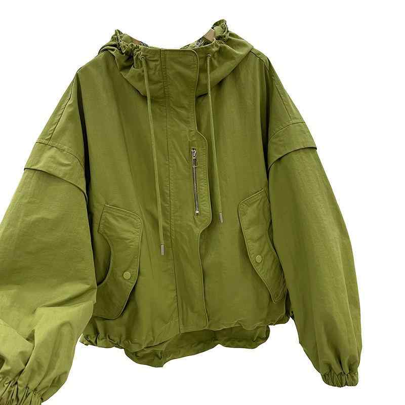 ジャケット レディース 薄手 ブルゾン ジャンパー アウター 長袖 パーカー フード付き 配色 切り替え カーキ色 白色 スポーティー カジュアル