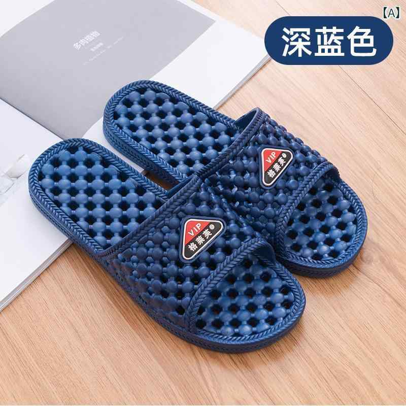 샌들 여성 남성 커플 미끄럼 방지 물 빼기 천공 마사지 샤워 호텔 부드러운 바닥 욕실 슬리퍼 실내 신기 편안한 깊은 파란색 회색 레드 핑크