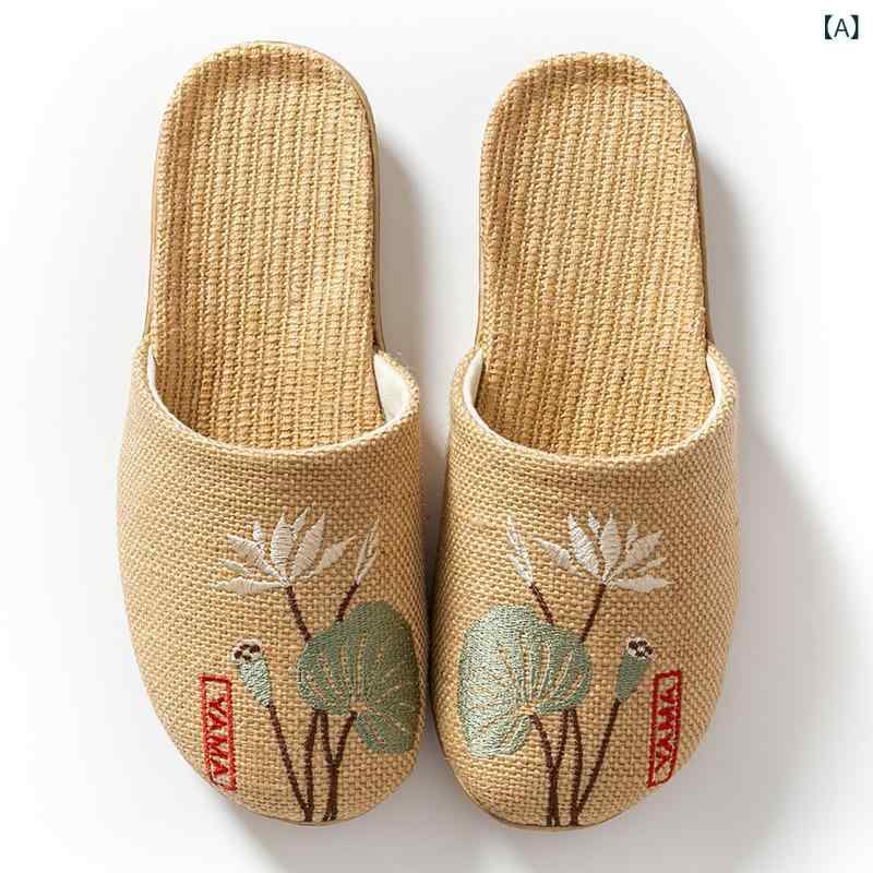 サンダル レディース メンズ 春夏 亜麻 リネン 室内 スリッパ 滑り止め オフィス 床 自宅 ルームシュー..