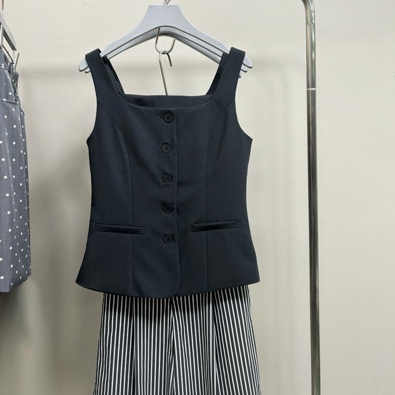 ベスト レディース 春夏 韓国風 ショート丈 ノースリーブ トップス スリムフィット 婦人服 ポリエステル 灰色 ブルー