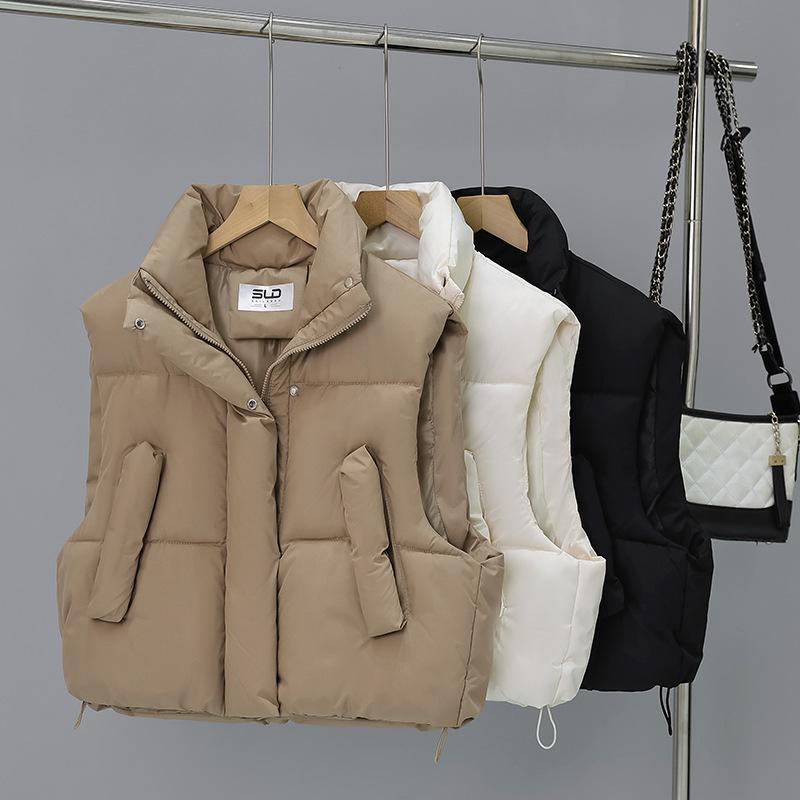 ベスト レディース 秋冬 韓国風 ショート丈 立襟 袖なし 中綿 あったか 防寒 アウター トップス カジュアル かわいい