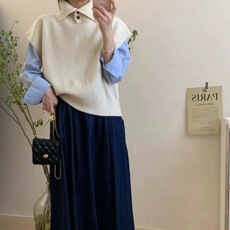 ニットベスト レディース 韓国風 レトロ 無地 ボタン 留め ゆったり 暖かい かわいい 秋冬 トップス カットソー カジュアル