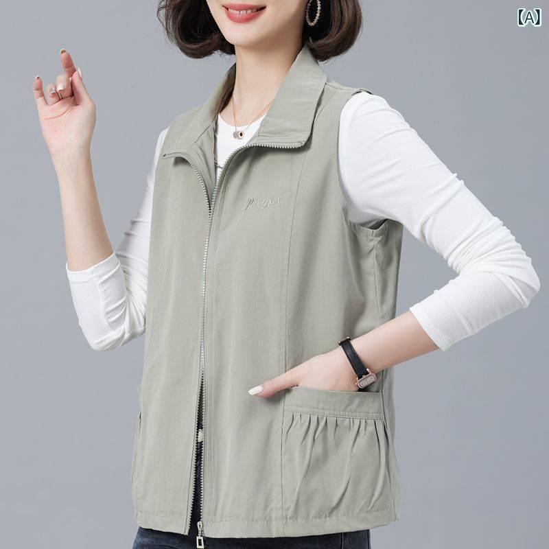 其它 - ベスト レディース 春秋 女性用 カジュアル 重ね着 ポリエステル 浅緑色 ブラック M L XL 2XL 3XLサイズ展開