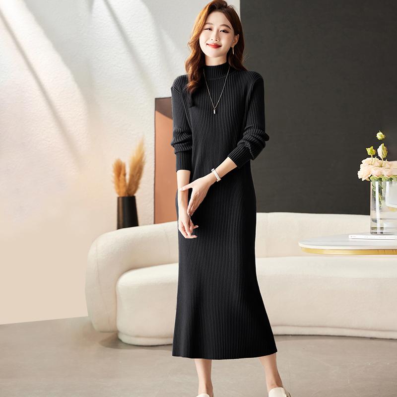 ニットワンピース レディース 秋冬 インナー ミモレ丈ワンピース ひざ下丈 長袖 チュニック セーター ワンピース ゆったり Aライン 無..