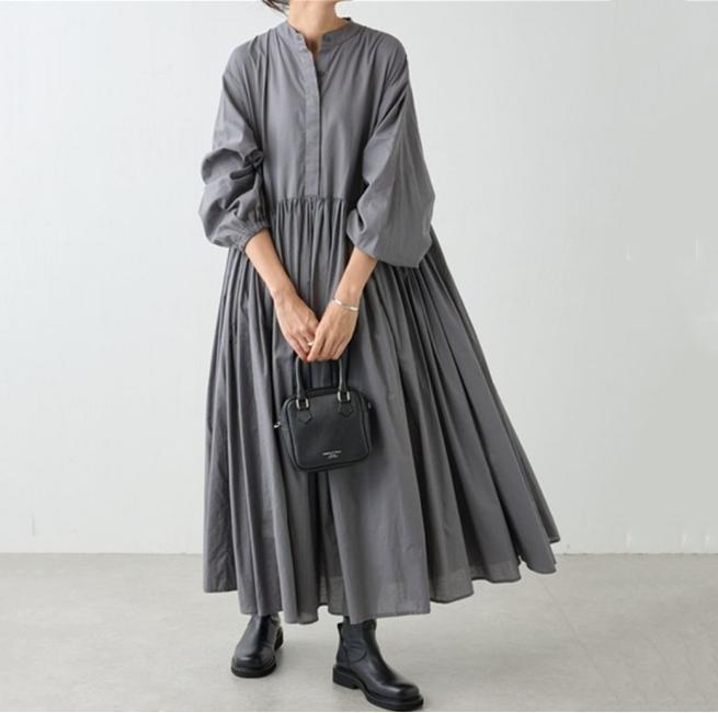 Rakuten - ワンピース レディース 春物 長袖 チュニック Aライン ひざ丈 ミモレ丈 ゆったり 体型カバー 着痩せ おしゃれ かわいい 上品 きれいめ カジュアル 日韓風 コットン 70% グレー ブルー ブラック