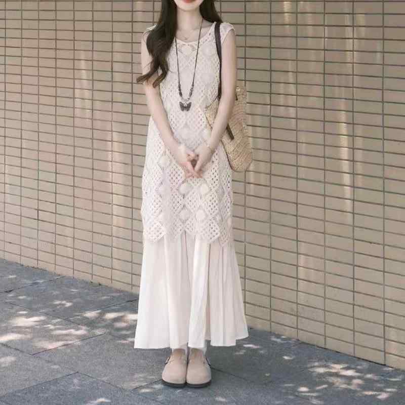 ワンピース レディース フレンチ Aライン ノースリーブ ロングワンピース 接触冷感 ポリエステル 高見え きれいめ お洒落 おしゃれ