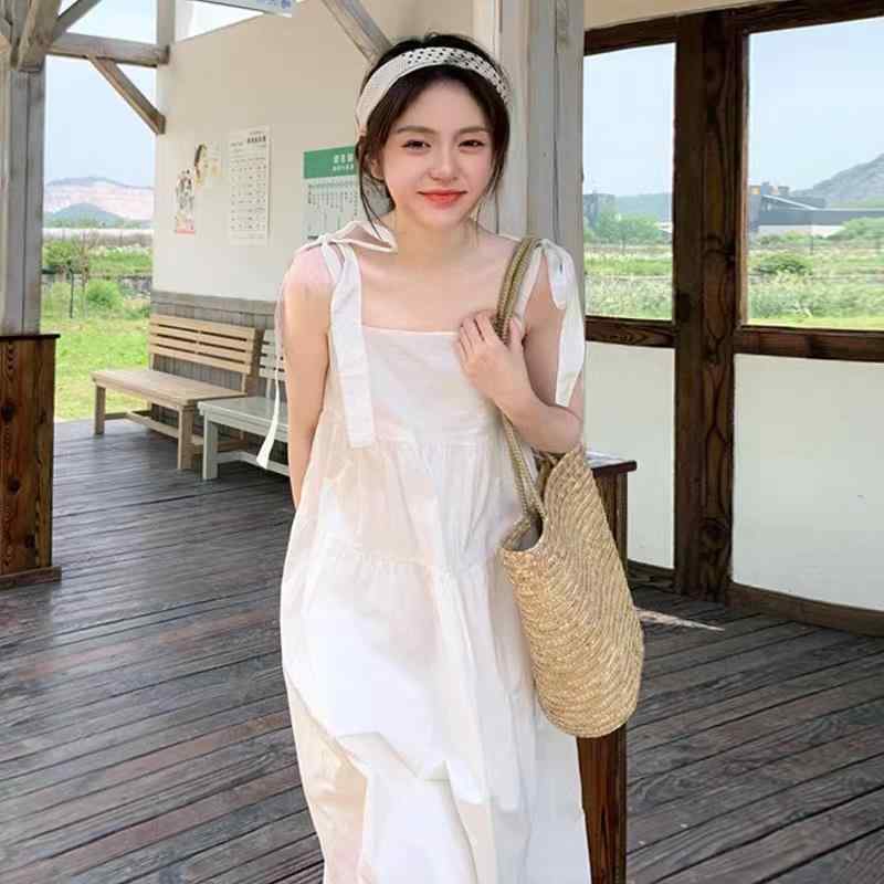 ワンピース レディース 春夏 ノースリーブ Aライン 膝丈 吊りスカート 高見え 韓国風 かわいい 清楚 フェミニン お嬢様風 普段使い デート 通勤 パーティー 旅行 お呼ばれ 二次会