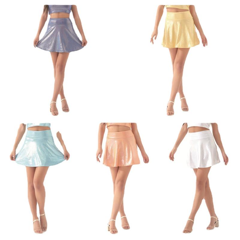 スカート レディース 膝上丈 高腰 短スカート ポリエステル 蛍光色 セクシー ストリート タイトスカート 傘スカート ミニスカート ギャザースカート 切り替え ダンス イベント コスプレ