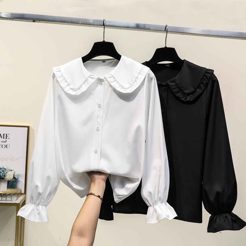 シャツ レディース 長袖 ゆったり 娃娃襟 ブラウス 白シャツ 黒 オフィス カジュアル トップス 通勤 普段使い
