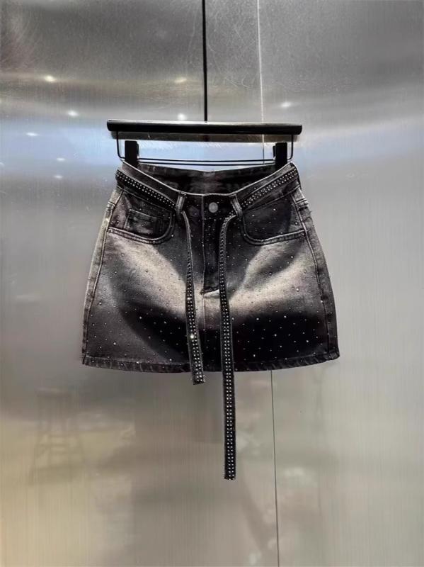 スカート レディース 韓国風 デニムスカート ミニスカート タイトスカート ヒップアップ 美脚 着痩せ 伸縮性 ストレッチ ジルコニア飾り コットン 普段使い デート ブラック グレー ブルー