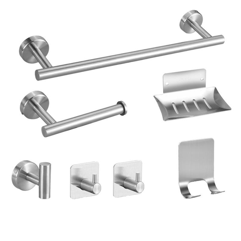 タオル掛け 浴室用タオルハンガー ステンレス製 壁掛け式 タオルリング ペーパーホルダー 5点セット 銀..