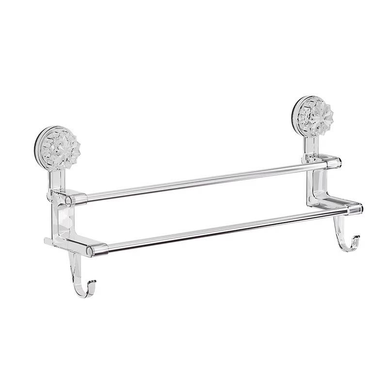 Towel Racks - タオルラック バスラック タオルハンガー 壁掛け 浴室 洗面所 収納ラック フック付き 強力吸盤 穴あけ不要 プラスチック 透明 灰色 短款 長款