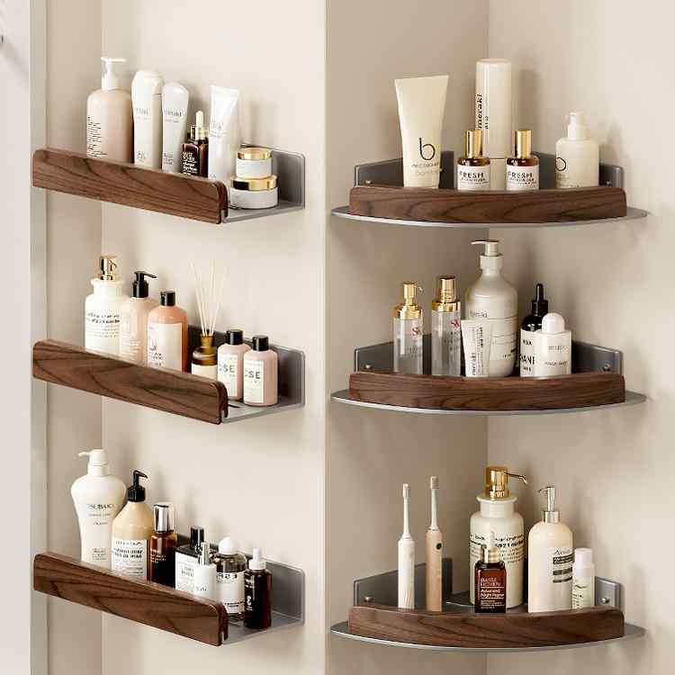浴室収納棚 胡桃木風 洗面所 コーナーラック シャンプーラック トイレ収納 壁掛け棚 ラック 棚 多層 実木 北欧風 30cm 40cm 50cm 60cm
