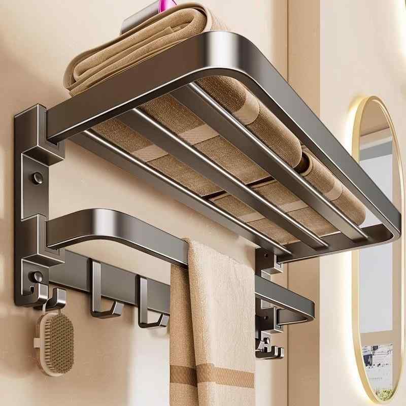 タオルラック バスルーム用 壁掛け式 浴室用ラック タオル掛け 一体型 浴室収納棚 ABS 樹脂製 60cm ダ..