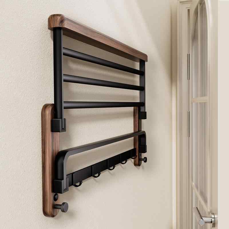 タオルラック 胡桃木 バスルーム 壁掛け棚 浴室収納 洗面所 トイレ ラック タオル掛け 木製 ウッド 北欧 シンプル おしゃれ 50cm 60cm