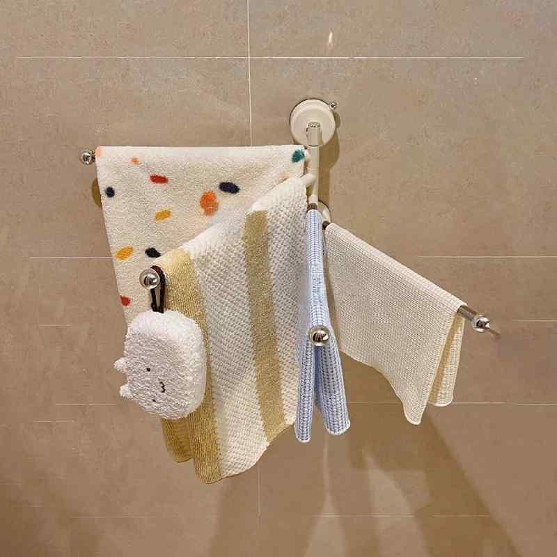 タオルラック バスルーム 収納棚 壁掛け 浴室用 吸盤 ステンレス製 折りたたみ式 バスタオル掛け