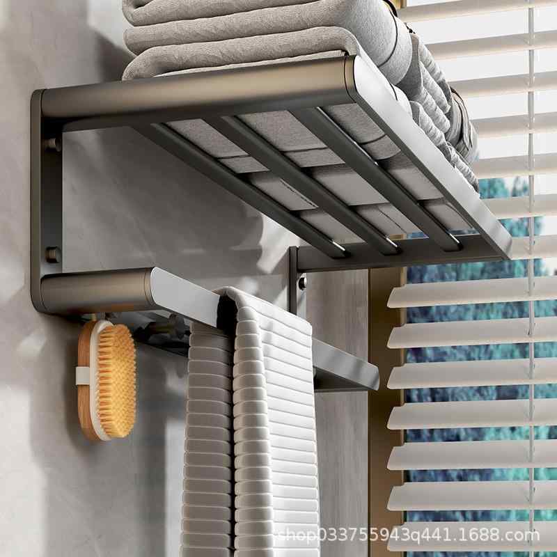 タオルラック バスルームラック 壁掛けタオルハンガー スペースアルミ製 浴室収納ラック シェルフ タオ..