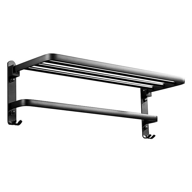 タオル掛け タオルバー 壁掛け ラック アルミ合金 洗面所 浴室 浴巾掛け 2段 置物棚付き 省スペース 軽..