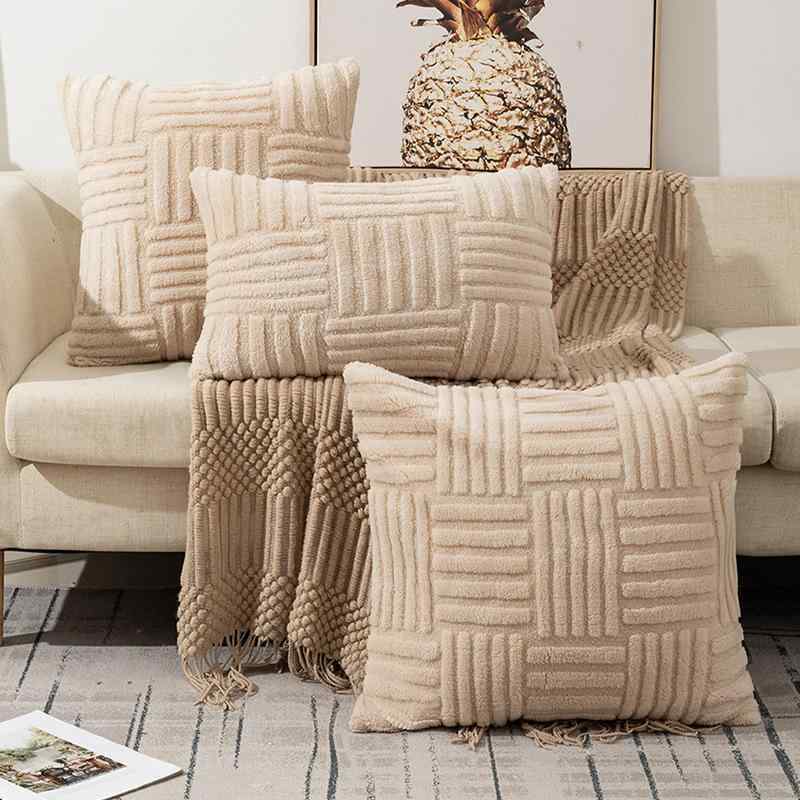 Pillow Cases - クッションカバー オフィス ソファ 腰当て 抱き枕 ベッド ヘッドレスト ストライプ柄 45×45cm 50×50cm 30×50cm PP綿 清新緑 浅咖色 米杏色 深灰色 皮ピンク色 黄色
