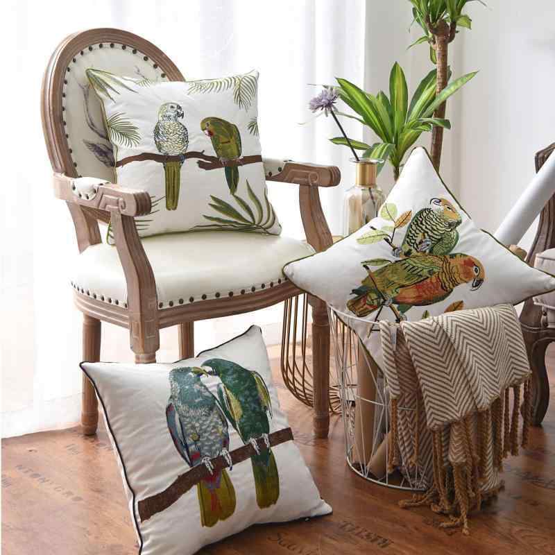 クッションカバー 抱枕カバー コットン リネン ボタニカル柄 刺繍 イングリッシュスタイル ソファ ベッ..