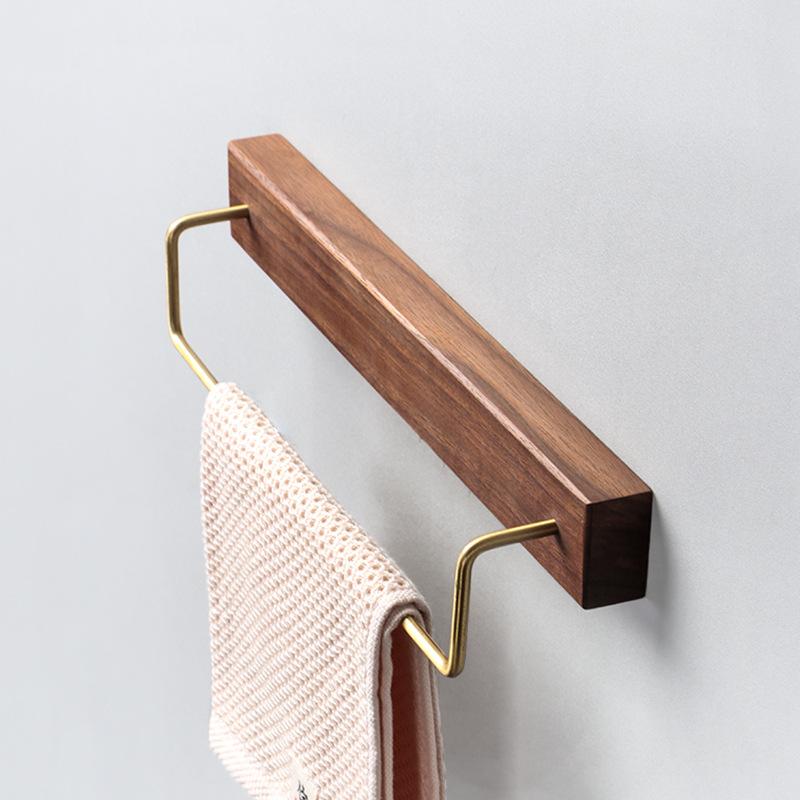 Towel Racks - タオルラック 壁掛け 木製 真鍮 タオルバー 浴室 洗面所 収納 棚付き おしゃれ ナチュラル