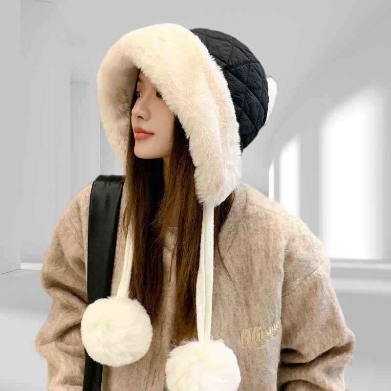 Knit Hat - 帽子 レディース 秋冬 防寒 あったか 雷鋒帽 毛皮風 イヤーマフ付き かわいい 韓国風 防風 自転車