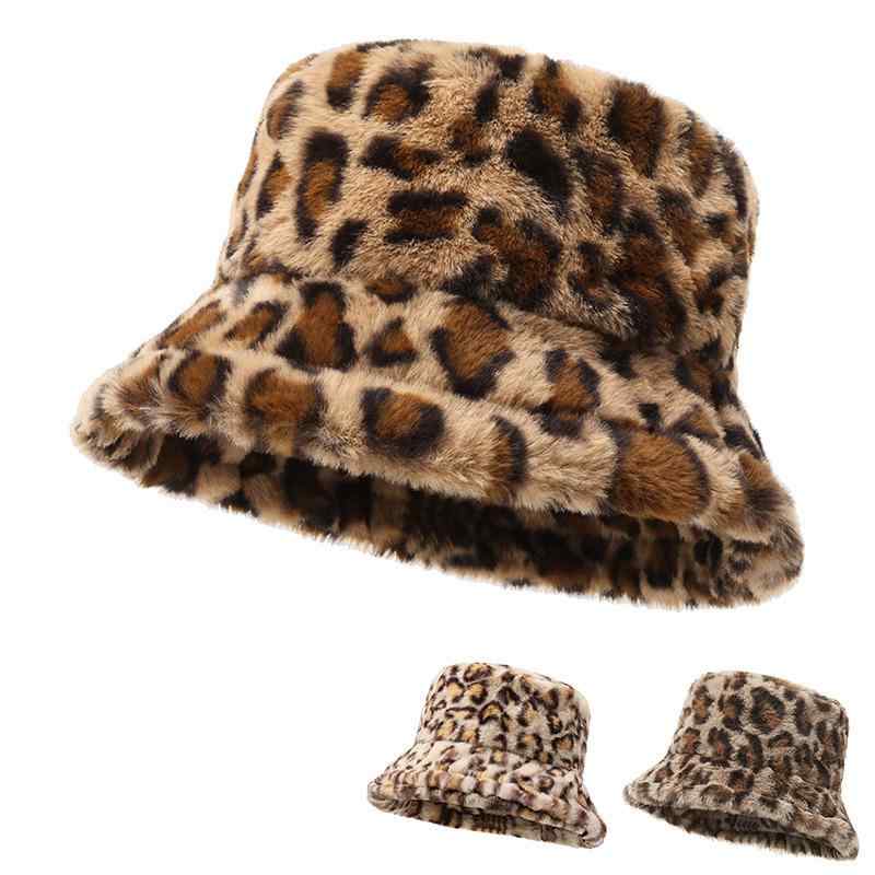Knit Hat - 帽子 レディース 秋冬 ヒョウ柄 バケットハット 漁夫帽 女性用 防寒 保温 小顔効果 かわいい おしゃれ 普段使い ベージュ ブラウン系 カーキ