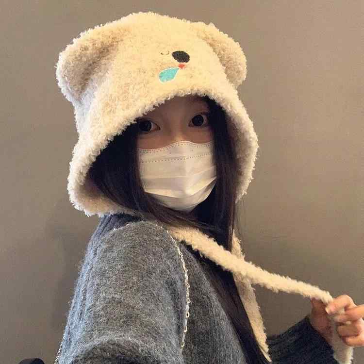 帽子 レディース 秋冬 ニット帽 クマ耳 あったか 保温 灰色 白色 ブラック 护耳帽 ニット