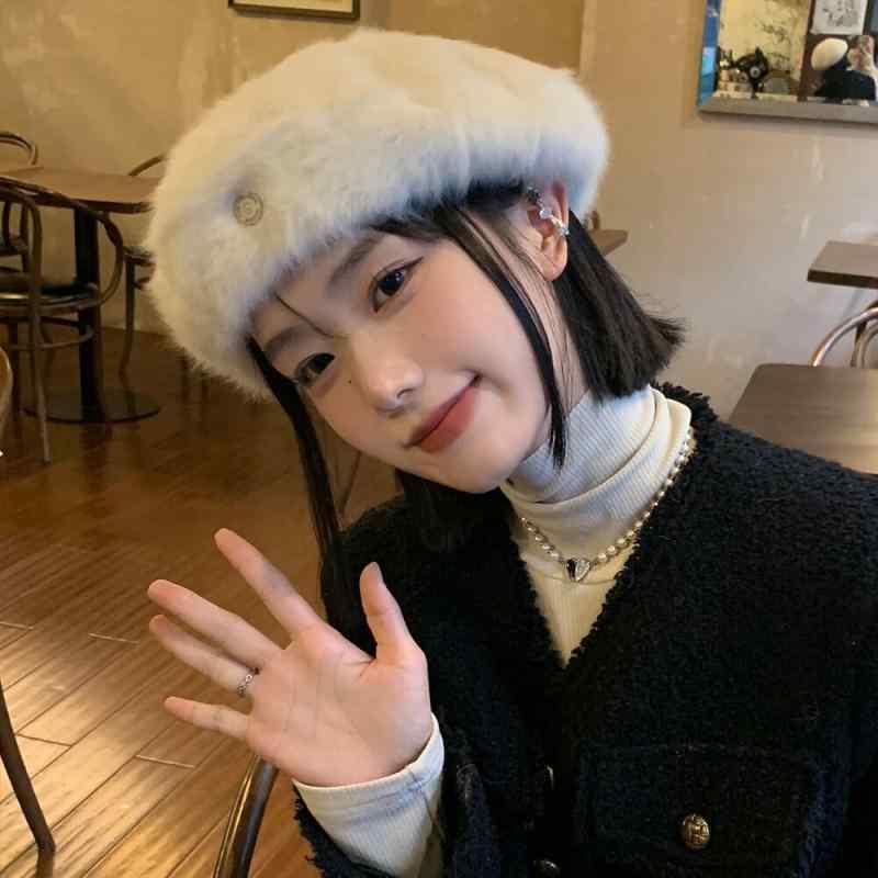 ベレー帽 レディース 秋冬 小顔効果 あったか 大頭 兔毛 ニット帽 医療用帽子 普段使い かわいい 防寒 保温 伸縮性 ナチュラル 欧米風 無地 ミルクホワイト グレー ブラック