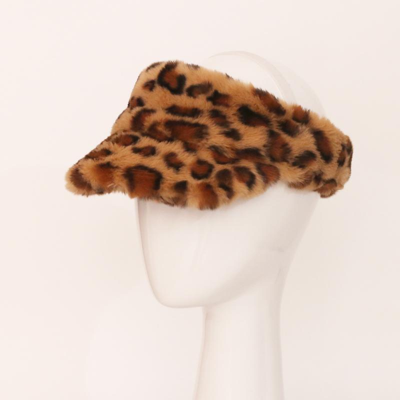 Knit Hat - 帽子 レディース 秋冬 防寒 暖かい ヒョウ柄 キャップ 短いひさし 調節可能 ふわふわ かわいい おしゃれ 普段使い