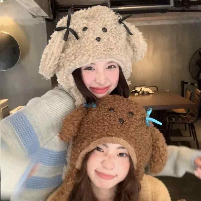 帽子 レディース 秋冬 犬 モチーフ ボア あったか 防寒 かわいい 小顔効果 カートゥーン ハット 手袋 ミトン スヌード 3点セット