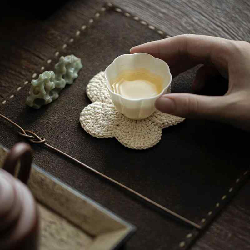 茶托 茶托マット 中華風 レトロ 断熱 手編み 刺し子 糸 綿 吸水 紫砂 養壺 花柄 円形