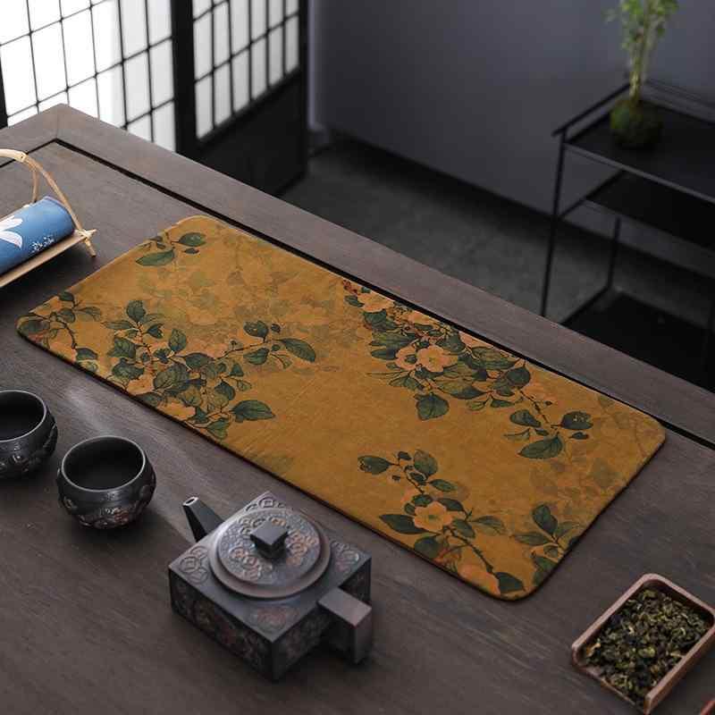 茶席 真丝 香云纱 茶道マット ティーマット 断熱パッド テーブルランナー 布製 新中式 和モダン 48cm×22cm
